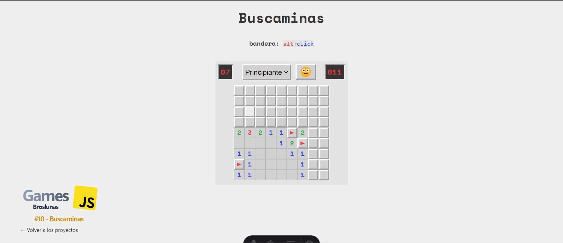 Captura de pantalla del proyecto Buscaminas