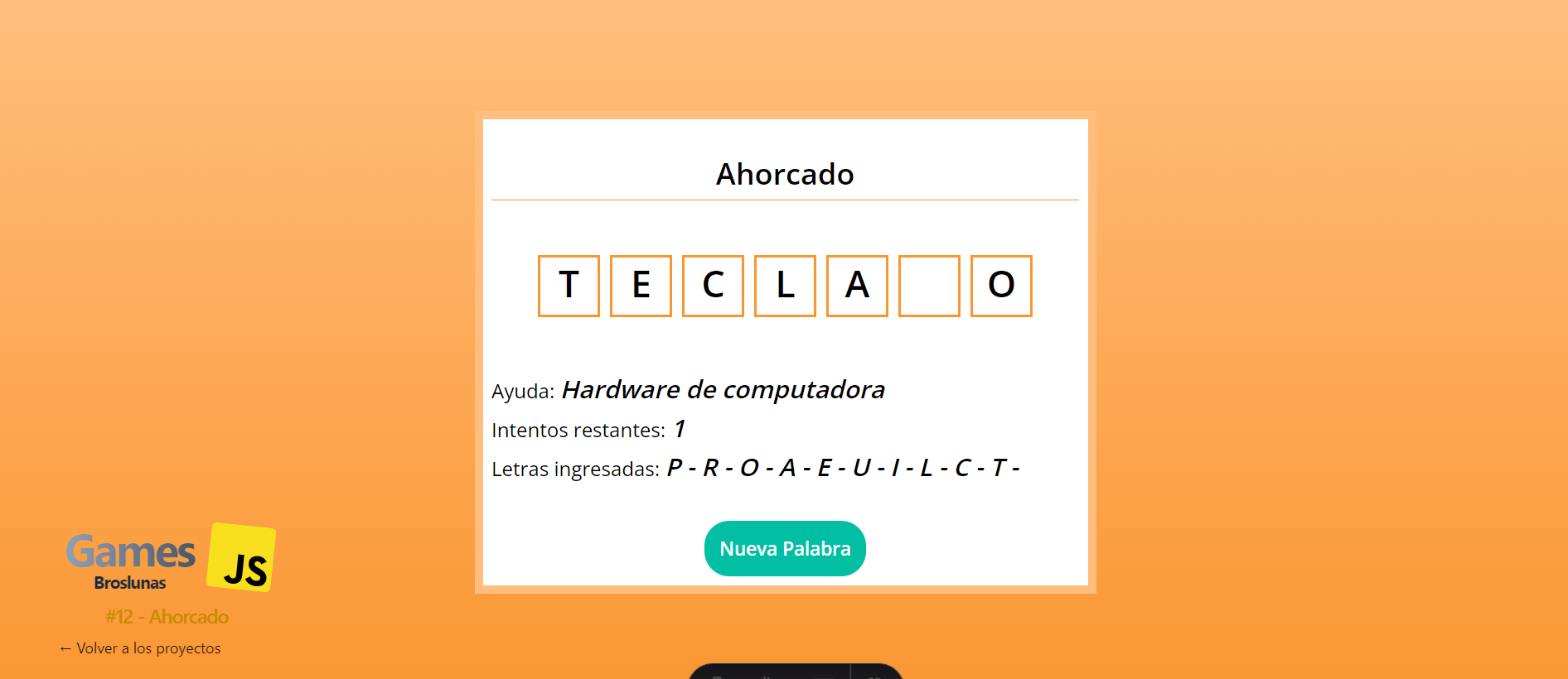 Captura de pantalla del proyecto Ahorcado