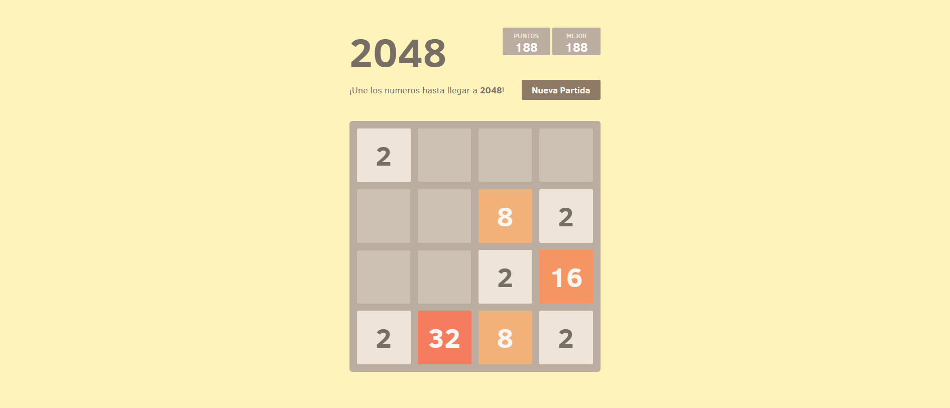 Captura de pantalla del proyecto 2048