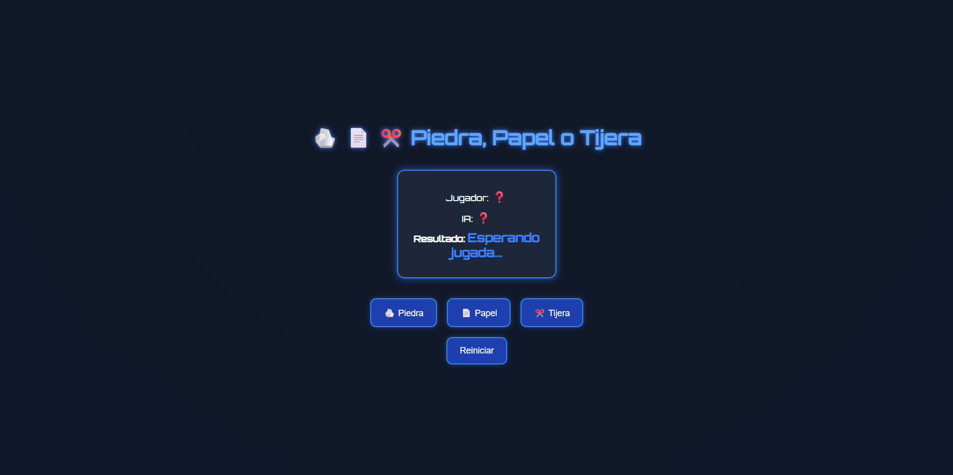 Captura de pantalla del proyecto Piedra, Papel o Tijera